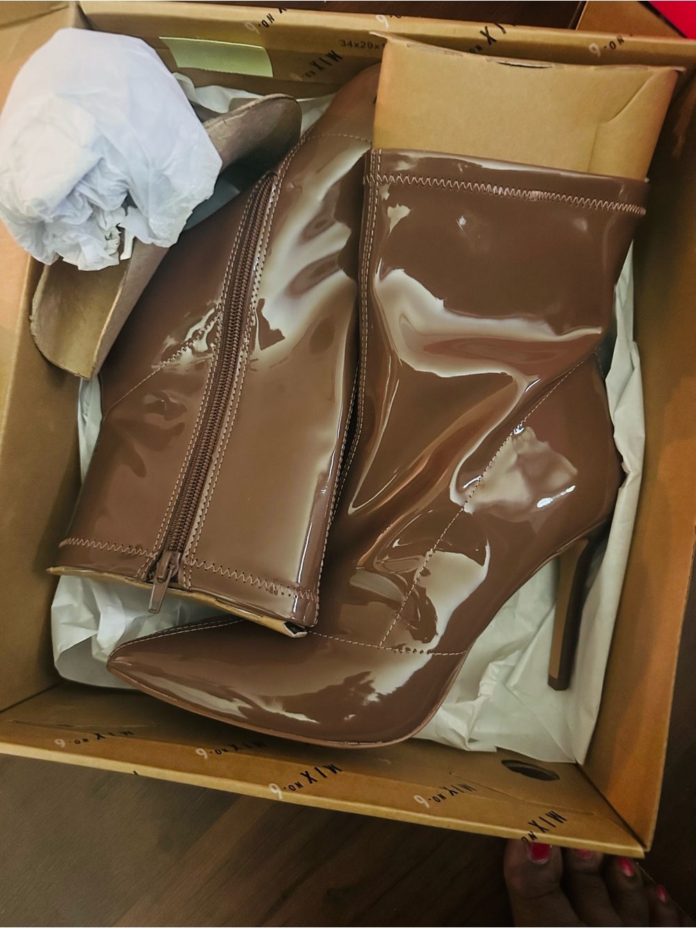 Mix No. 6 Brown Patent Pointed-Toe Stiletto Ankle Boots